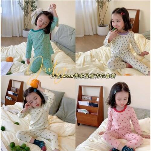 2021 New girls boys 2 pcs set printed t shirt+long pants cotton autumn soft fashion kids pajama suits