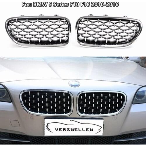 Pair Kidney Grills For BMW 5 Series F10 2010-2016 Glossy Black & Chrome Front Bumper Grill For BMW F10 520i 523i 525i 530i 535i