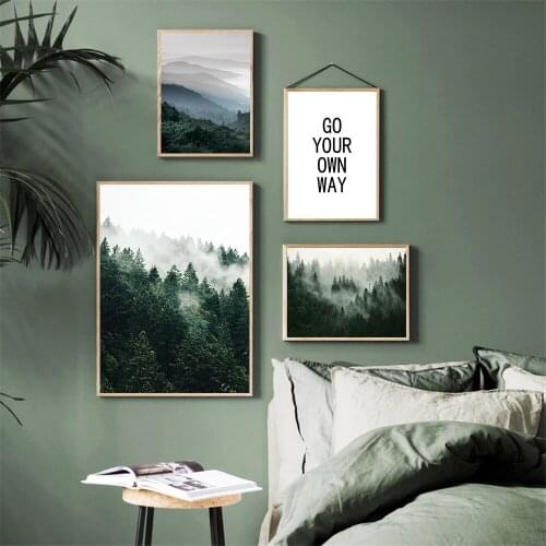 Scandinavia Mountain Forest Fog Poster Natural Landscape Art Print Quotes Wall Art Canvas Painting Modern Pictures Home Decor