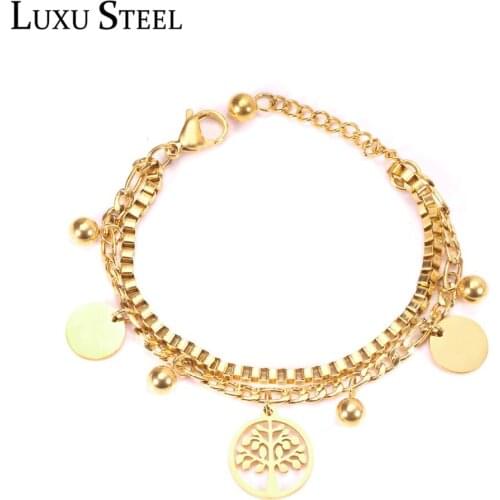 LUXUSTEEL Box Chains Bracelets Bangles Friend Gift Stainless Steel inoxydable Gold Bracelets Wedding Party Wholesale