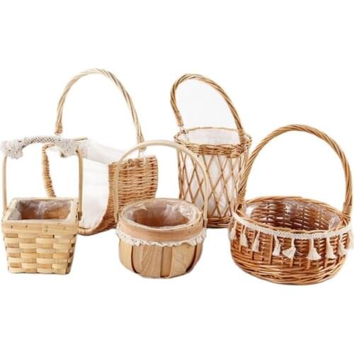Hand-Held Flower Baskets, Sturdy Grass, Rattan, Linen, Hand-Woven Half Moon Flower Baskets, Wicker Baskets, Home Decorations