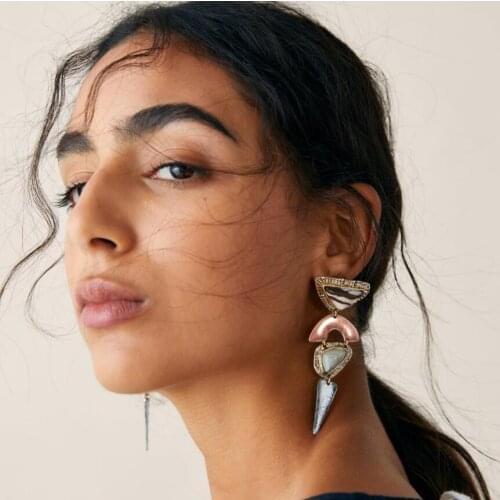 PPG&PGG New Za Stones Dangle Earrings For Women Vintage Metal Long Pendant Statement Earrings Factory Dropshipping Jewelry