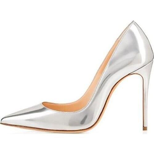 Thin High Heels Stiletto Bridal Women Pumps Patent Leather Slip On 10CM Pointed Toe Fashion Party Wedding Shallow Women Shoes