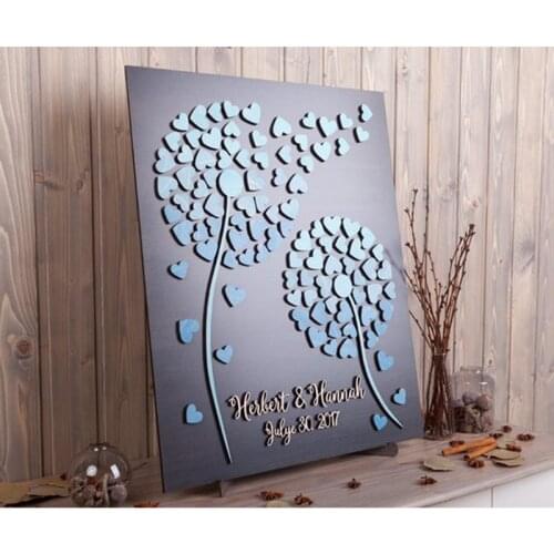 Unique Wedding Guest Books Personalized Name & Date, 3D Alternative Guestbooks For Wedding Gift, Dandelion Guestbook With Hearts