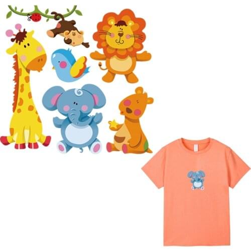 Animal Set Appliques On Clothes Baby T-Shirt Stickers Heat Press Diy Transfer Paper Hoodie Tops Hot Tear Stickers