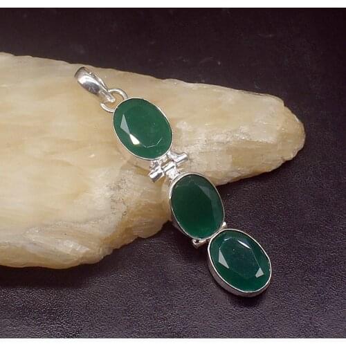 Gemstonefactory Jewelry Big Promotion 925 Silver Gushing Fashion Green Agate Women Ladies Mom Gifts Necklace Pendant 20213540