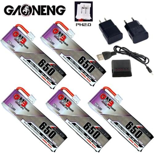Gaoneng 1S 650mAh 3.8V 60C/120C 4.35V HV Lipo battery Charger Set PH2.0 Plug for Tinyhawk Snapper7 E010 M80S Tiny7 Beta85 Drone