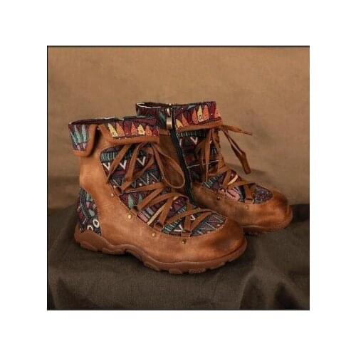 2020 new national style large size short boots women wild non-slip retro side zipper round head nude boots platform boots