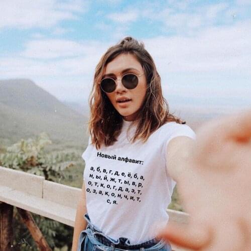 New Alphabet Russian Women T-shirts with Russia Inscriptions Harajuku Short Sleeve Graphic Tees Womens T-shirt Female Tops 2020
