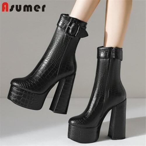 Asumer 2022 New Arrive Party Prom Shoes Women Ankle Boots Sexy Super High Heels Platform Boots Autumn Winter Women Shoes