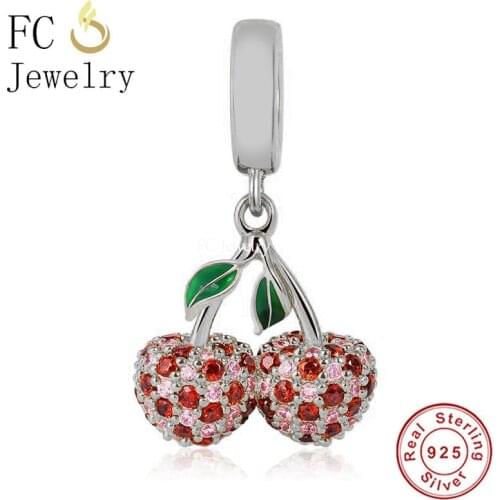 FC Jewelry Fit Original Charm Bracelet 925 Sterling Silver Fruit Cherry Full Zircon Crystal Bead For Making Women Berloque 2021