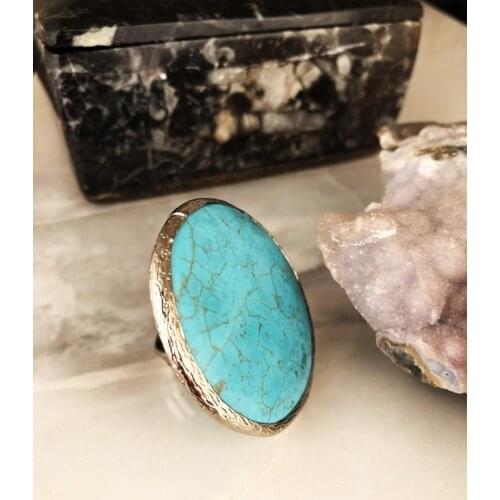Dr Stone Natural Stone Women 'S Turquoise Stone adjustable Ring AHL15 439391582