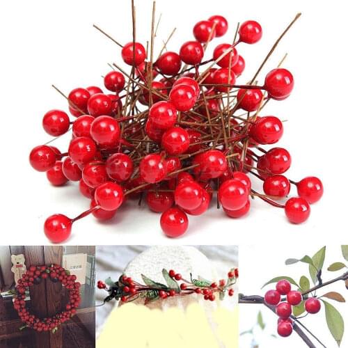 100pcs 10mm 12mm artificial Berry Sugar Box with Christmas Gift DIY Simulated Flower Cherry Pearl Fruit decoration supply