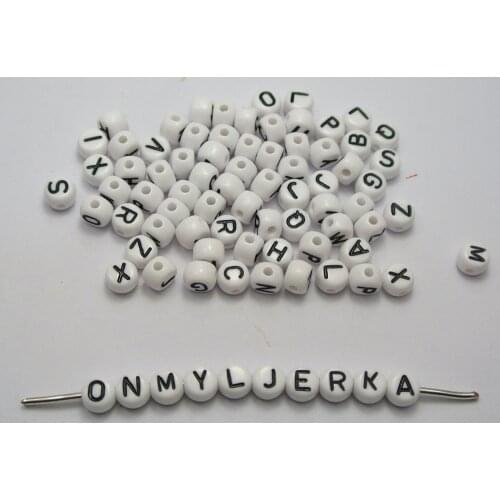 250 Assorted White Acrylic Alphabet Letter Flat Round Beads 7X5mm