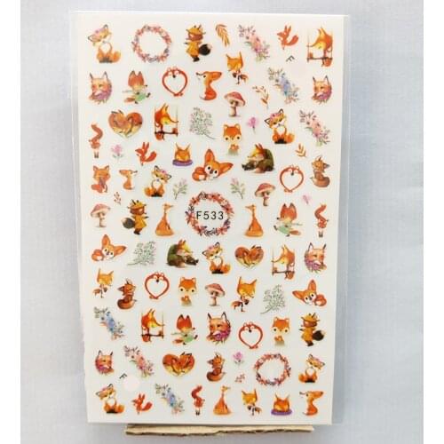 3D Nail Sticker Interesting Design Nail Foil Forest Animal Flowers Mushroom Adhesive Sticker for Manicure Nail Art Decoration