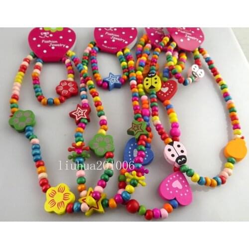 48 pcs wood(24 Bracelets+24 Necklace) kids birthday party Free shipping