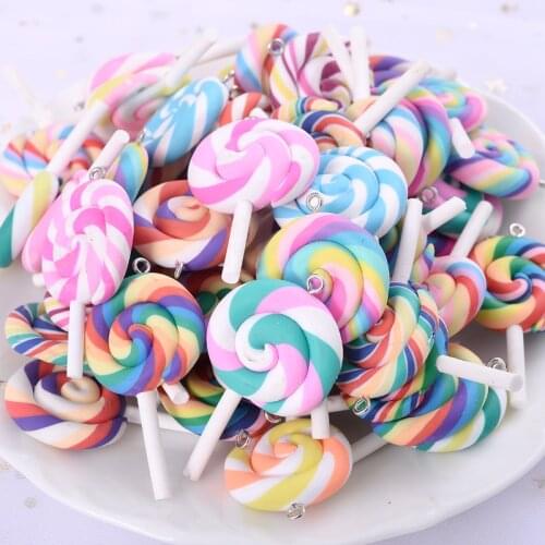 5Pcs/Lot Mixed Color Cute Lollipop Shape Polymer Clay Pendants For Diy Package Chain Key Cuckle Accessories