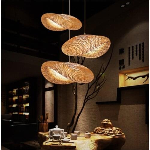 Bamboo chandelier lamp Asian Japanese style simple wood bamboo woven restaurant hotel living room chandelier