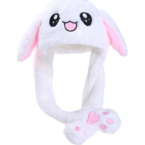 White Cute Embroidery Cartoon Rabbit Earflap Hat and Fashion Girls Bunny Ear Cap Women Plush Hats Skullies Gift Party Hat