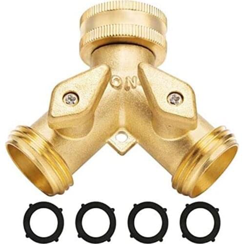 Garden Hose Splitter 2 Way - Hose Y Splitter,Hose Faucet Splitter,3/4 Inch Brass Hose Adapter Connectors Shut Off Valve