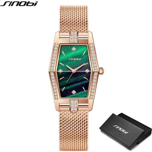 Elegent Woman Watches SINOBI TOP Fashion Retro Square Plate Diamond Watch Female Quartz Wristwatches ofertas Ladies Green Clock