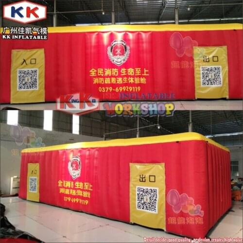 KK Red&Yellow Customized fire training simulator Student drill inflatable fire safety house escape room tent
