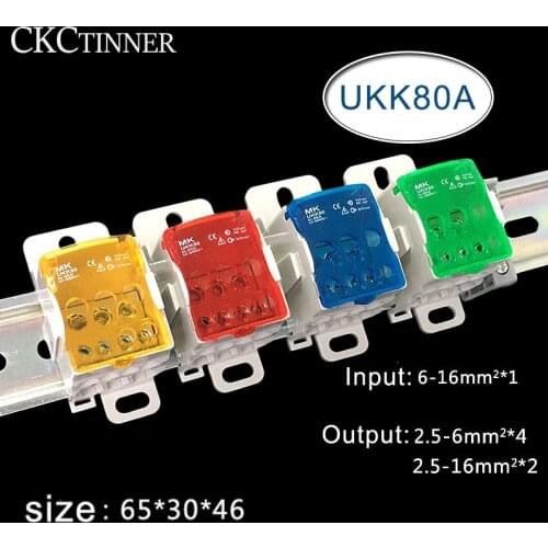 Terminal Block UKK80A Electric Wire Connector 1 in many Out Din Rail distribution Wiring Accessories Blue Yellow Green Red