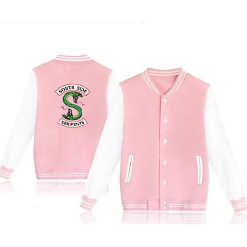 Riverdale South Side Serpents Baseball Uniform Jacket Coat Men Women Harajuku Sweatshirts Winter Fashion Hip Hop Pink Hoodie 4XL
