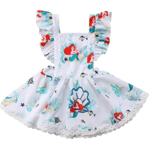 Summer Toddler Kids Girls Mermaid Dress Ruffles Sleeveless Backless Princess Tutu Cartoon Sundress Clothes 0-5Y