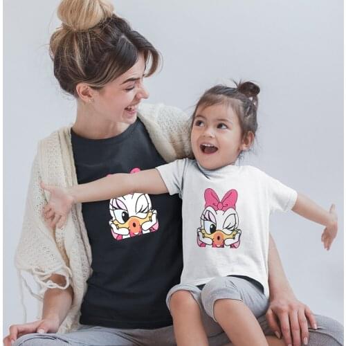 Summer New Family Clothes Daisy Cartoon Printing Fashion Disney Dropship Outdoor Black White T-shirts Adult Unisex Korean Style