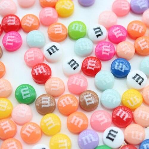 300pcs mini Resin M Chocolate Beans Candy Home Button Sticker for cell phone 8mm cabochon flatbacks