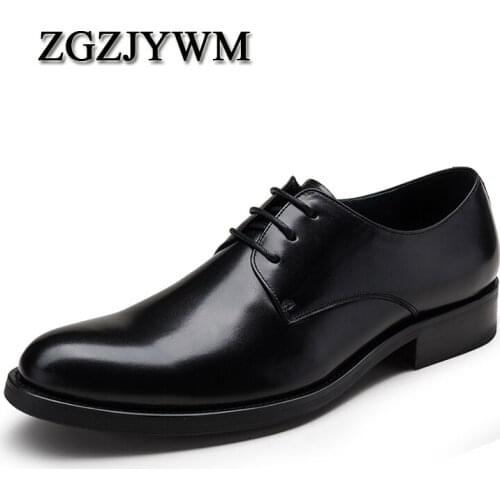ZGZJYWM Fashion Red/Black Oxfords Mens Business Lace-Up Genuine Leather Pointed Toe Office Dress Formal Mens Wedding Shoes