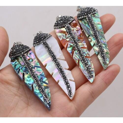 Natural Stone Pendants Feather Shape Shell Charms for Tribal Jewelry Making DIY Women Necklace Earrings Crafts