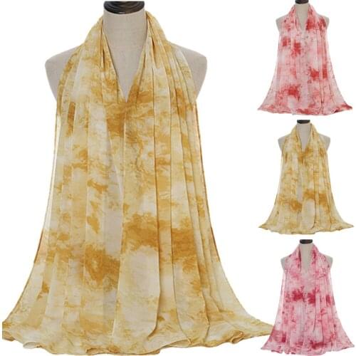 Fashion Tie-Dye Printed Chiffon Hijab Scarf Women Muslim Long Scarves Large Shawl Headscarf Islamic Ramadan Wholesale 180*70cm
