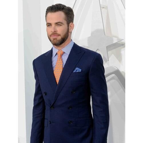 ANNIEBRITNEY Double Breasted Navy Blue 2 Piece Slim Men Formal Suit Groom Wedding Tuxedo Custom Prom Wedding Business Men Suit