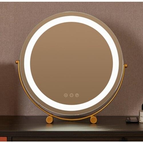 Simple Nordic Style Desktop Rechargeable LED Fill Light Makeup Mirrors Dressing Table Dormitory Rotatable Round Vanity Mirrors