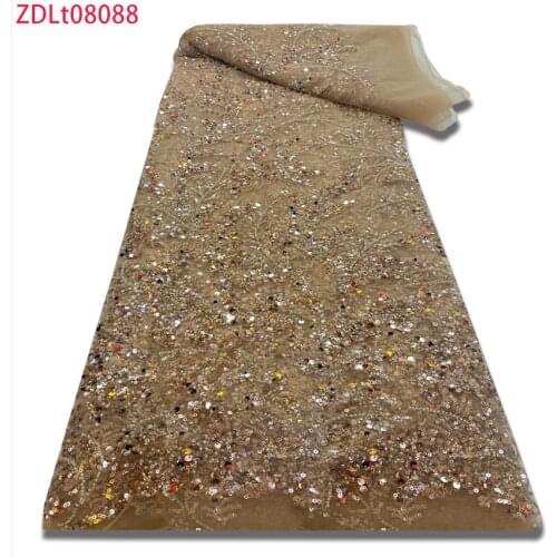 2021 new high-quality hot-selling sequins plus tube bead embroidery mesh lace fabric 5 yards Nigeria lace fabric ZDLt08088