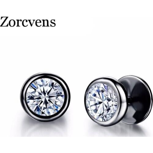 Modyle New Arrival Fashion Jewelry Delicate Stainless Steel Inlaid CZ Accessories Silver Color Black Man Woman Stud Earrings