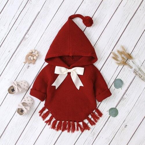 LZH Ins 2021 Autumn Winter New Female Baby Hooded Cloak Tassel Sweater Explosive Little Girl Bowknot Knitting Hoodie 0-3 Years