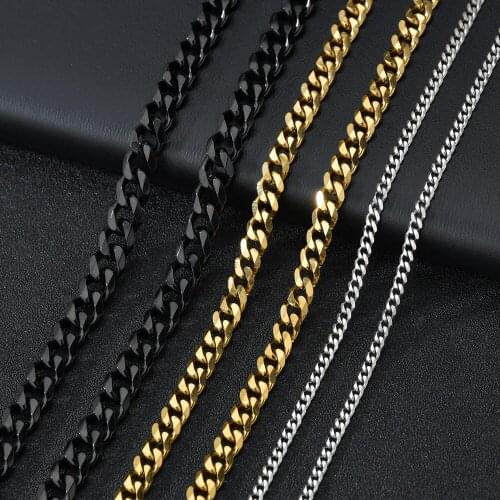 Punk Men Women 3/5/7mm Stainless Steel Curb Cuban Link Chain Rock Necklace Black Gold Solid Chains Unisex Wrist Jewelry Gift