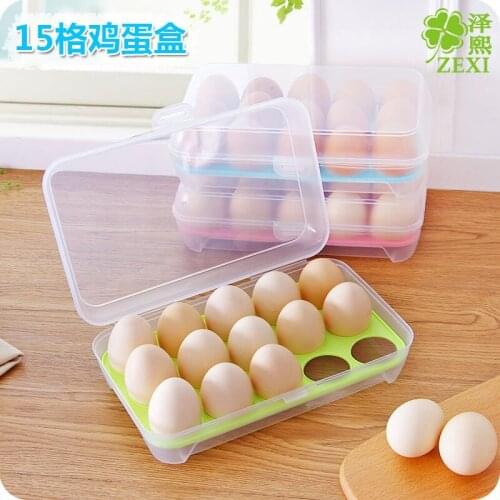 Plastic Egg Box Kitchen 15 Grid Refrigerator Fresh Keeping Box Portable Picnic Egg Storage Box