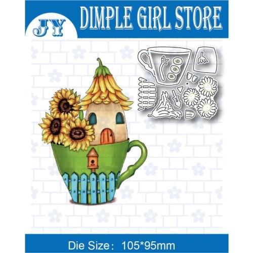 Sunflower teacup house 2021 new arrival metal cutting die stamp and die photo frame embossed drawing decoration layered template