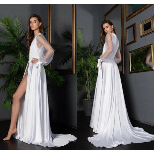 Sexy White Bridal Gowns Long Bathrobe Women Lingerie Nightgown Pajamas Sleepwear Womens Luxury Gowns Housecoat Nightwear