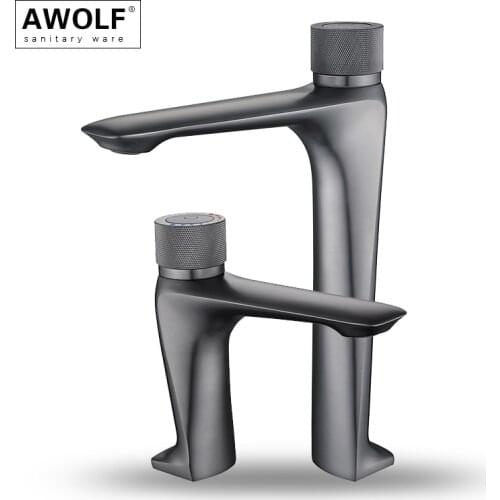 Push Button Bathroom Basin Sink Faucet Dark Grey Solid Brass Deck Mounted High Design Hot And Cold Brushed Gold Mixer Tap ML8116