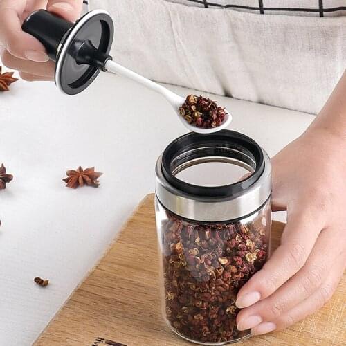 Glass Seasoning Jars Restaurant Sauce/Salt/Sugar/Pepper/Storage Jars With Spoon Kitchen Cumin Powder Tank Seasoning Cans