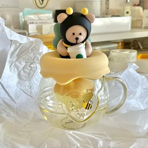 Cartoon glass Bee BearGass Love GlassTeaLeak GassTea Separation Cup Belt Handle Gift Cup Lovely Childrens Cup