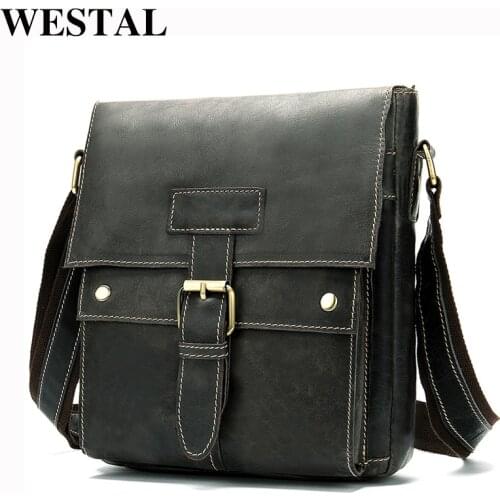 WESTAL shoulder bag for men genuine leather mens vintage flap zipper bags messenger bag mens leather crossbody handbags male