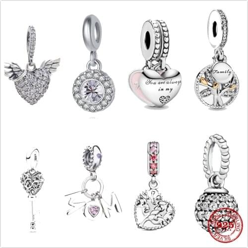 The new World Tree Key Hearts fit the original Pandora Charm Silver 925 Bracelet with DIY Womens Jewelry