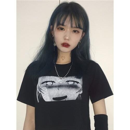 Japan Harajuku Black sexy anime fun Ulzzang Summer girl tops casual casual chic vintage CUTE cartoon printed loose women T-shirt