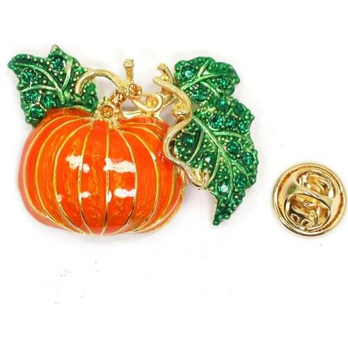 12pcs a lot Halloween Green Leaves Orange Enamel Pumpkin Lapel Pin Pumpkin Womens Weddings Banquet brooch C102209